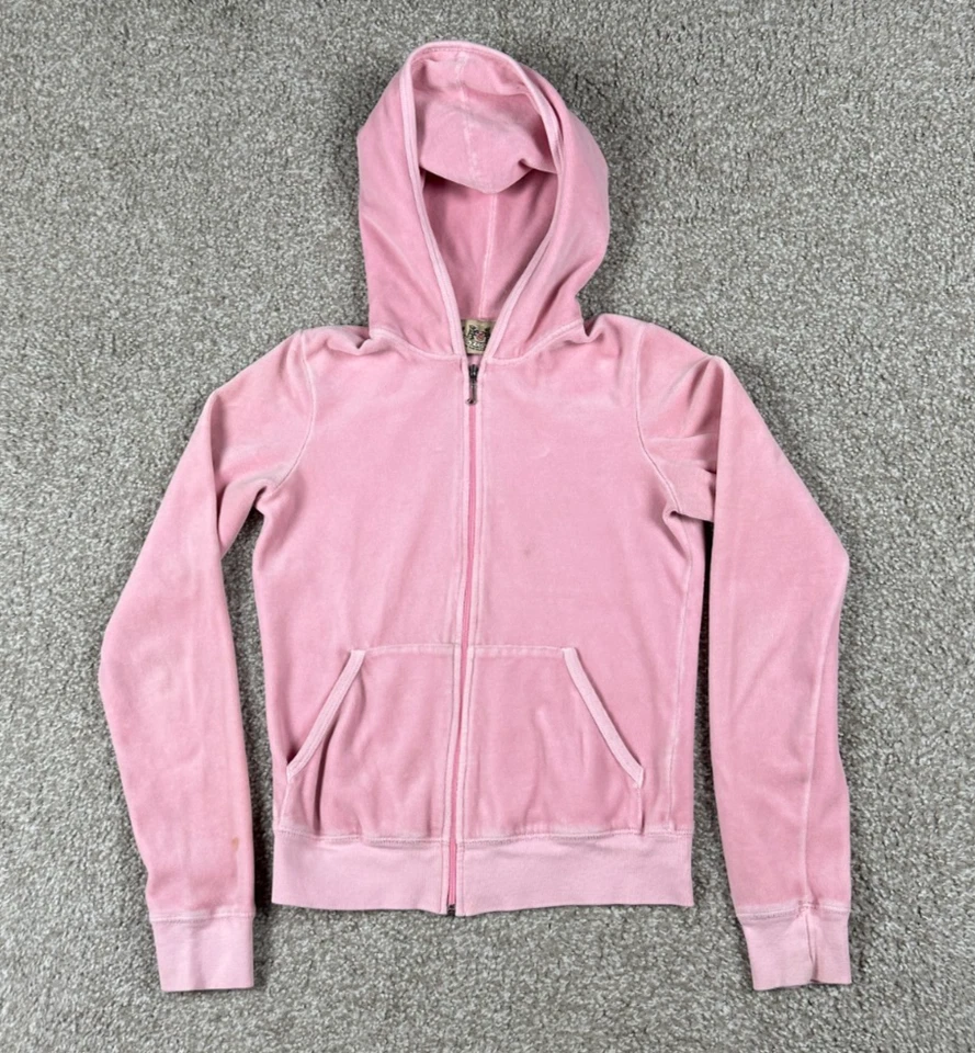 Vintage Juicy Couture Track Jacket Women Medium Pink Terry Cloth Hoodie Y2K - Image 1 of 4