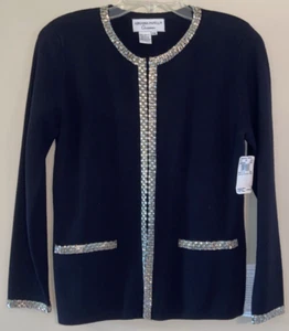Adrianna Papell Occasions Sweater Black Beaded Cardigan Jacket Knit Size PM NWT - Picture 1 of 21