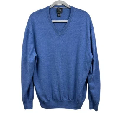 Jos A Bank Traveler Mens Merino Wool Sweater V-Neck Classic Blue Pullover Sz 2X - Image 1 of 4
