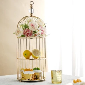 22-Inch Gold 3 Tier Metal Mirror Glass Hanging Bird Cage CUPCAKE STAND Party - Picture 1 of 9