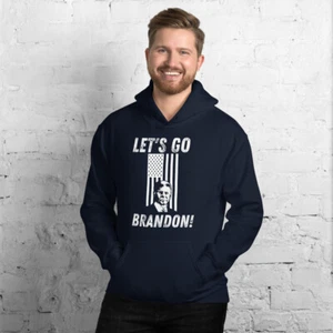Let's Go Brandon Joe Biden Face and US Flag Hooded Sweatshirt - Bild 1 von 6