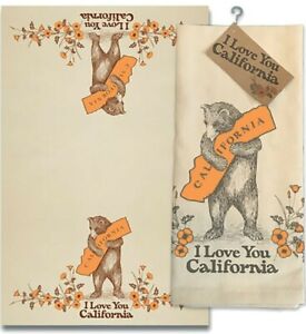 SF Mercantile I Love You California Bear & Poppy Cotton Tea Towel. 27×18".Cotton