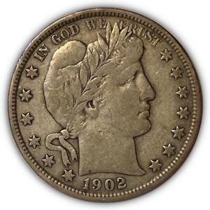 1902 Barber Half Dollar Choice Very Fine VF+ Coin #5087