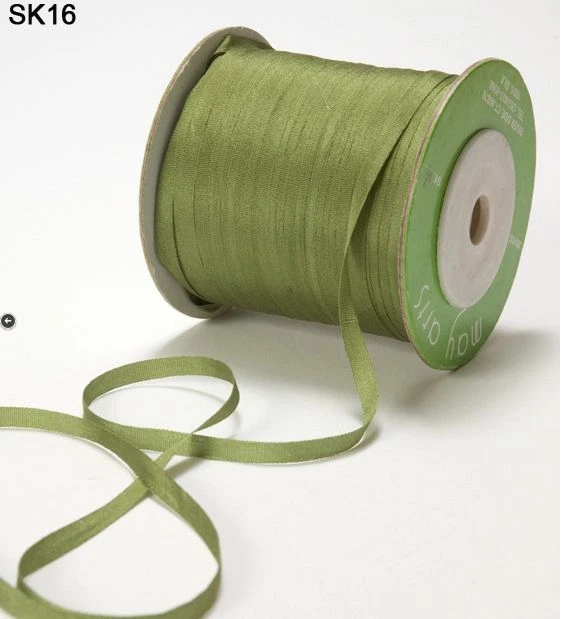 1/8 Inch Silk Ribbon - May Arts - SK16 - Olive Green - 10 yards - Image 1 of 1