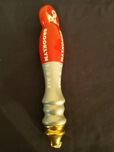 Brooklyn Brewery 1/2 ALE Beer Tap Handle NY USA Ceramic Draft Gray & Red - Picture 1 of 1