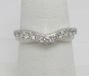 14K White Gold plated 1Ct Round Lab-Created Diamond Curved Wedding Bridal Band - Picture 1 of 6