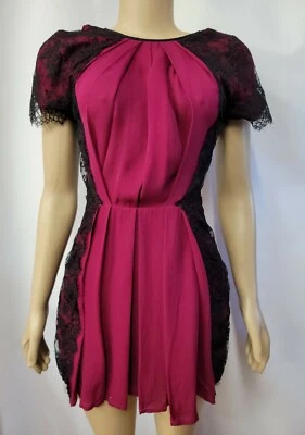 Plein Sud Pink Silk W Black Lace trim Women's Mini Dress Size IT 40/US 4 #R1 Foto 1 de 4