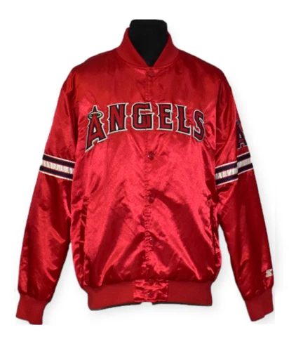 C0 NEW STARTER LA Angels Baseball Red Nylon Snap Button Front Jacket Size XXL Cover