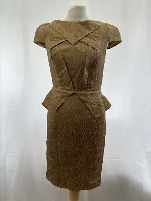 Платье длиной до колена Topshop коричневое с анималистическим принтом шелковая смесь размер 10 - Изображение 1 из 4