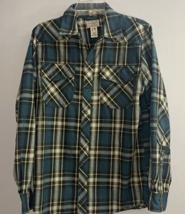 LL Bean Mens Tartan Plaid Katahdin Flannel Wool Snap Up Shirt Size S Elbow Patch - Imagen 1 de 7