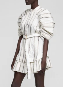 ACLER Leighton Dress Linen Blend Mini Champagne Stripe AU 10/US 6 BNWT - Picture 1 of 12