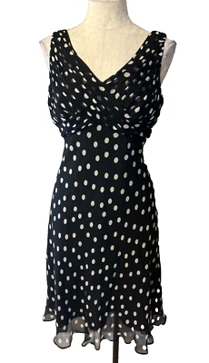 Vestido Adrianna Papell 10 Seda Negro Blanco Punto Fluido Sin Mangas Carrera Iglesia Foto 1 de 4