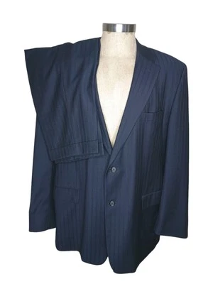 Traje Henry Grethel 50 L Azul Rayas Hombres Chaqueta Pantalones 46x31 Mezcla Lana Foto 1 de 4