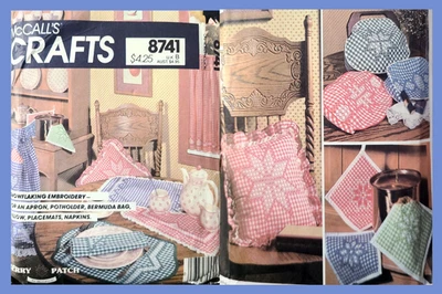 McCalls 8741 Sew Pattern Chicken Scratch Embroidery Pillow Apron Placemat Napkin - Image 1 of 4