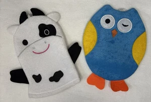New Adorable Cow and Owl Kids Bath Mittens - Picture 1 of 3