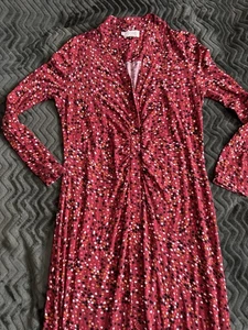 HOBBS fitted dress Size 14 Long Sleeve Viscose Blend Button Front Reds VGC - Picture 1 of 7