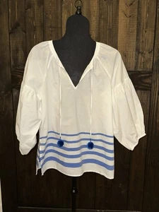 Tommy Bahama Pom Stripe 3/4 Sleeve V Neck Coastal Cruise Wear Beach Lightweight - Bild 1 von 5