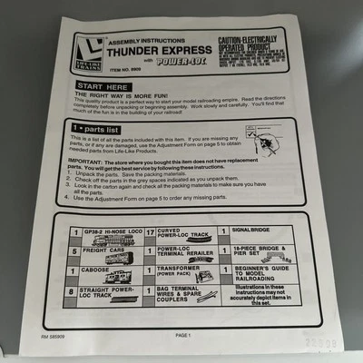 HO Life-Like Thunder Express No. 8908 Operating Train Instruction Manual - Image 1 of 2