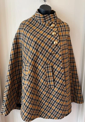 Vintage 60s HOUNDSTOOTH Wool Cape Coat MOD / GOGO Belted Swing Style - Image 1 of 4