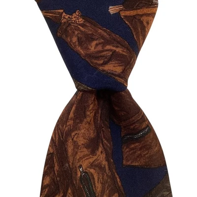 JAQUETAS POLO RALPH LAUREN gravata de seda designer EUA motocicletas azul/marrom em excelente estado usado - Imagem 1 de 3