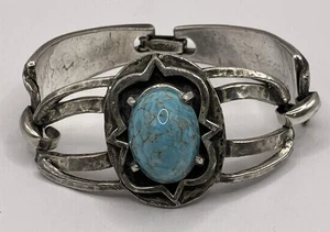 Brazalete Vintage Firmado Frank Rebajes MCM Imitación Vidrio Turquesa Tono Plata  - Imagen 1 de 9