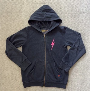 Kids Aviator Nation Navy Zip Hoodie With Hot Pink Bolt Size 14 - Picture 1 of 2