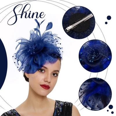 Mujeres Clásico Pluma Francesa Red Velo Sombrero Tocado para Fiesta del Té Carreras de Caballos Foto 1 de 4