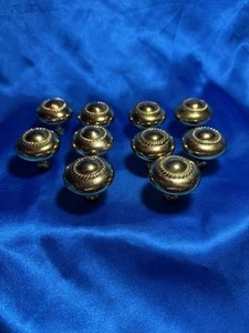 Ten Solid Brass Drawer Pulls, Melon-ribbed Style With Rope-edge Detail, 1.25” - Picture 1 of 5