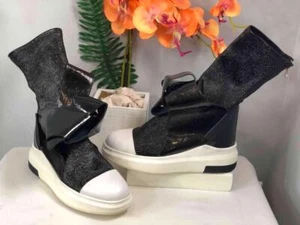 CINZIA ARAIA Black Patent Leather Bow Tie Up Skinny Ankle Boots EU 36/ US 5.5 - Picture 1 of 7