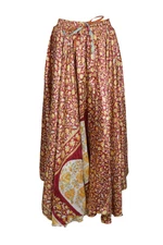 Boho Gypsy Hippy Maroon Floral SKIRT Uneven Full Flare BEACH Maxi Skirt ML