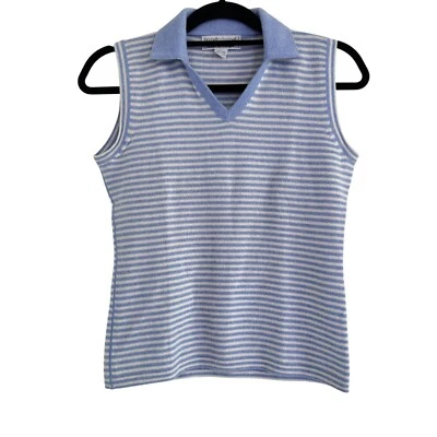 Brunello Cucinelli Womens Stripe Blue & White Ribbed Cashmere Tank Size S - Image 1 of 4