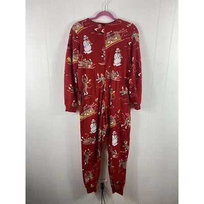 女士 NICK and NORA 圣诞袜 猴子雪橇 滑雪 睡衣 尺寸 S 拉链 — 第 1/4 张图片