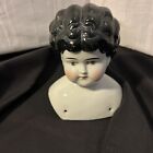 Vintage antikes Porzellan deutscher China Puppenkopf schwarzes Haar mittlerer Teil