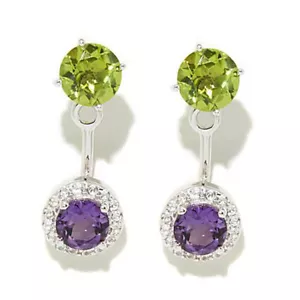 Peridot Amethyst White Topaz Victoria Wieck Round Halo Detachable stud Earrings - Picture 1 of 6