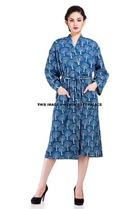 Indian Cotton Block Printed Sexy Bath Robe Hippie Kimono Casual Sleepwear Dress - Picture 1 of 1