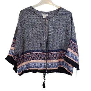 Christopher & Banks Petite XL Blue Batik Zip Front Crop Top Shirt Jacket NWT - Picture 1 of 4