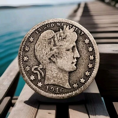 Rare! 1916 (P) Barber Quarter Off-Center Strike  - Image 1 of 2