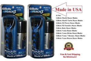 2 manijas de afeitar Gillette Mach3 4 cartuchos + gel de afeitado Mach 3 cuchillas afeitadora EE. UU. - Imagen 1 de 5