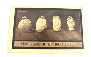 EVOLUTION OF THE RICH BRIDE FROM A SACK OF MONEY TO A PLAIN WOMAN POSTCARD - Picture 1 of 4