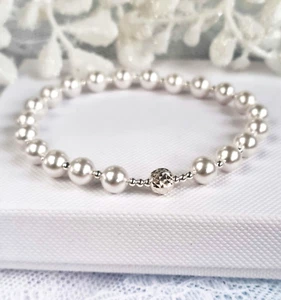 925 Sterling Silver Bracelet white  beautifully lustrous  South Sea Shell Pearls - Picture 1 of 9