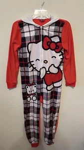 Hello Kitty Pajamas with Hood Girls Large Checkered Red/Black Christmas - Picture 1 of 7
