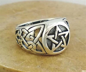 STERLING SILVER LARGE CELTIC WICCA PENTACLE RING sz 8 style# r0769 - Picture 1 of 2