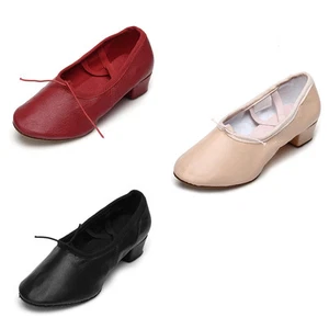 Women Ladies Practice Teacher Shoes Ballroom Ballet Canvas Leather Dance Black - Picture 1 of 15