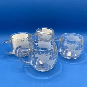 Set of 4 Vintage Nestle Nescafe World Globe Frosted Etched Coffee Mugs / Cups - Picture 1 of 7