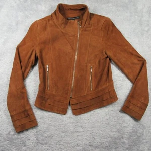 White House Black Market  Jacket Women Size Small Brown Ultra Suede Moto Western - Picture 1 of 16