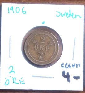 SWEDEN 1906 2 Ore Coin; A Seriously Old-School Scandinavian Coin, FREE SHIPPING! - Picture 1 of 2