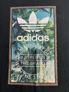 Adidas 2XL T Shirt Palm Trees Beach Summer 3 Streifen Brand Black Comfortable - Picture 1 of 7