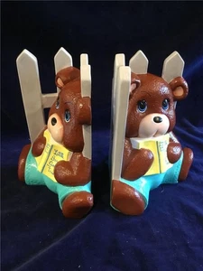 BOOKENDS CERAMIC KIDS GIRLS / BOYS BEAR NURSERY ROOM DECORATIONS BEARS HANDMADE - Picture 1 of 12