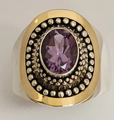 BA SUARTI Plata de Ley 925 Oro Amarillo 18K Bisel Conjunto Anillo Amatista Talla 9 Foto 1 de 4