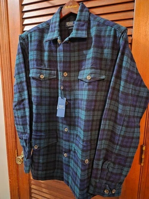 Nuevo con etiquetas POLO Ralph Lauren XL Sobre Camisa Negro Reloj Tartán Cuadros 100% Lana Foto 1 de 4